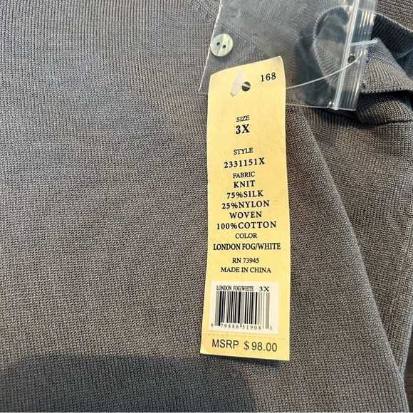 NEXX Woman Knit 75% Silk 25%Nylon 100% Woven Cotton London Fog Gray & White Top - Picture 12 of 15